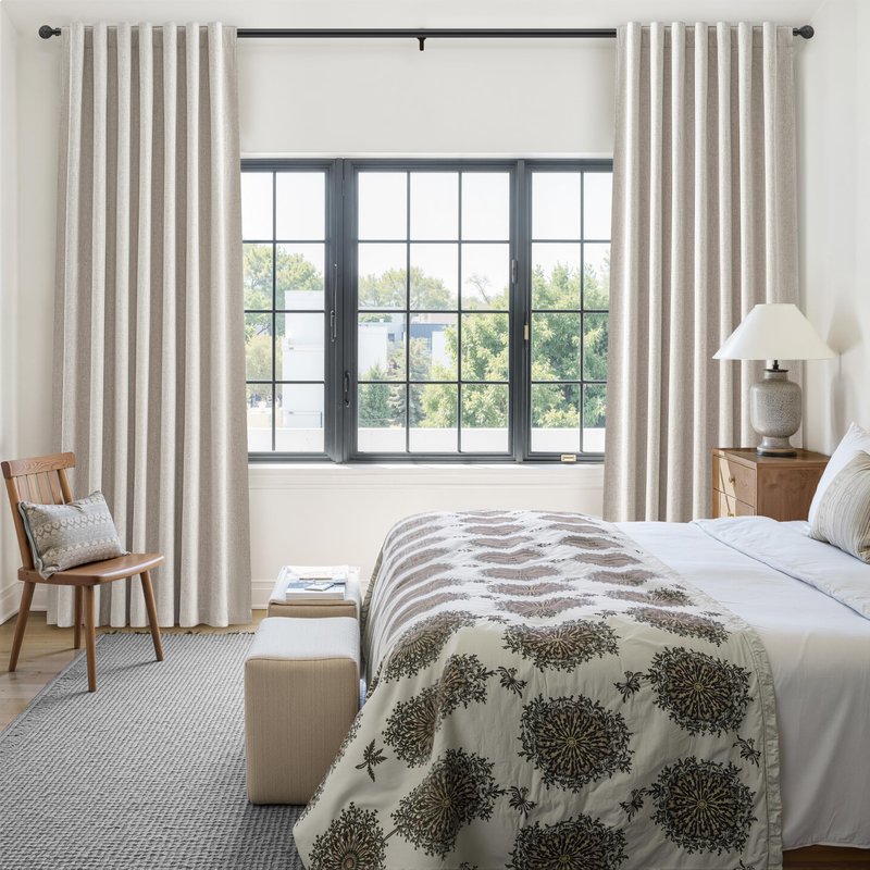 QJmydeco Black Out 96 Inch Long Boho Curtains 2 Panel Set, Farmhouse Curtains for Living Room Darkening/Thermal/Noise Reduction Textured Flax Linen Drape 8ft Hook&Ring Included Birch Off White 50"x96"