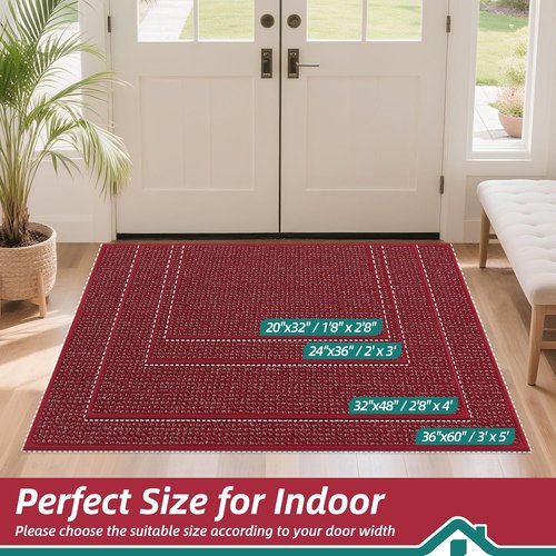 BEQHAUSE Dirt Trapper Door Mat - Non-Slip, Washable, Absorbent 36" x 60" Red Entrance Mat