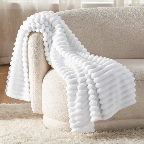 Bedsure GentleSoft White Fleece Blanket - Cozy Soft Throw for Couch, Bright White, 50x70 Inches