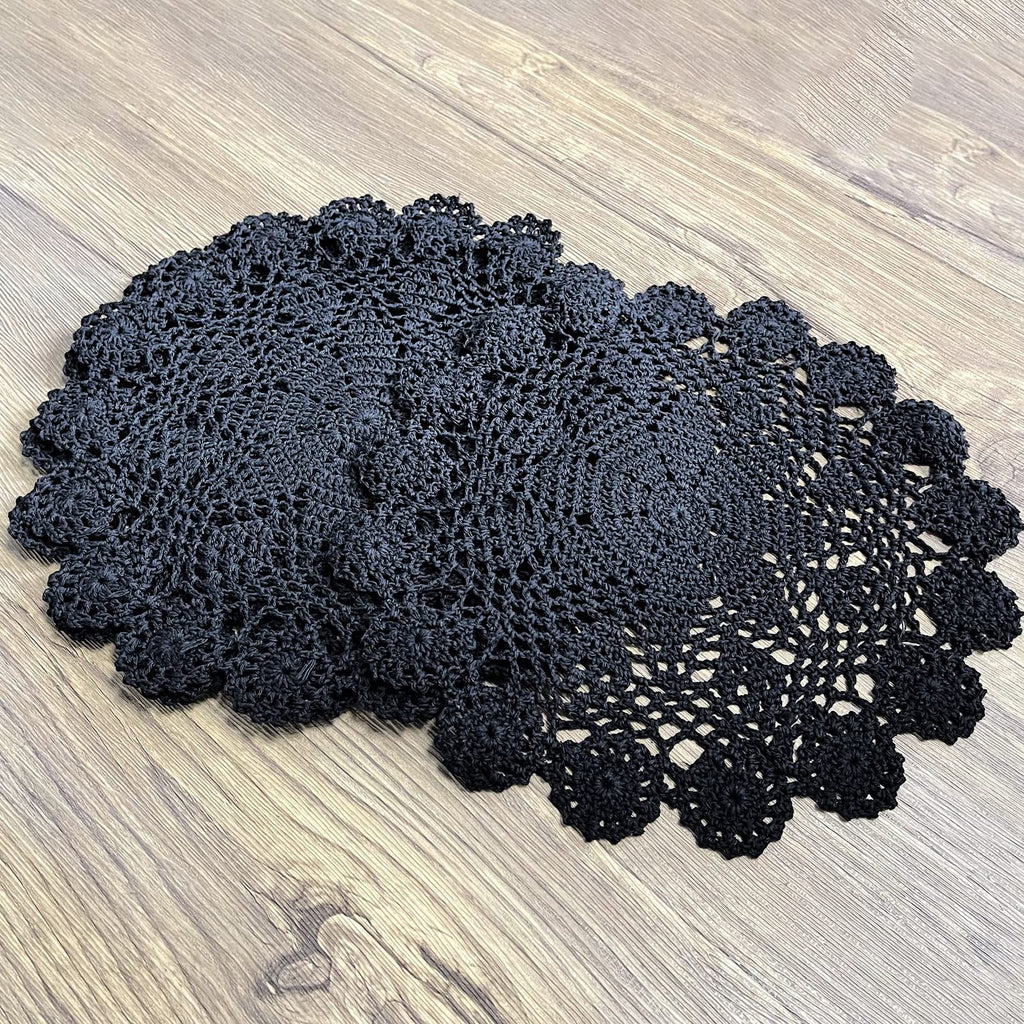 Phantomon 12 Inch Round Doilies Crochet Handmade Lace Placemats 100% Cotton Knitted Coasters, Pack of 4 (Black)
