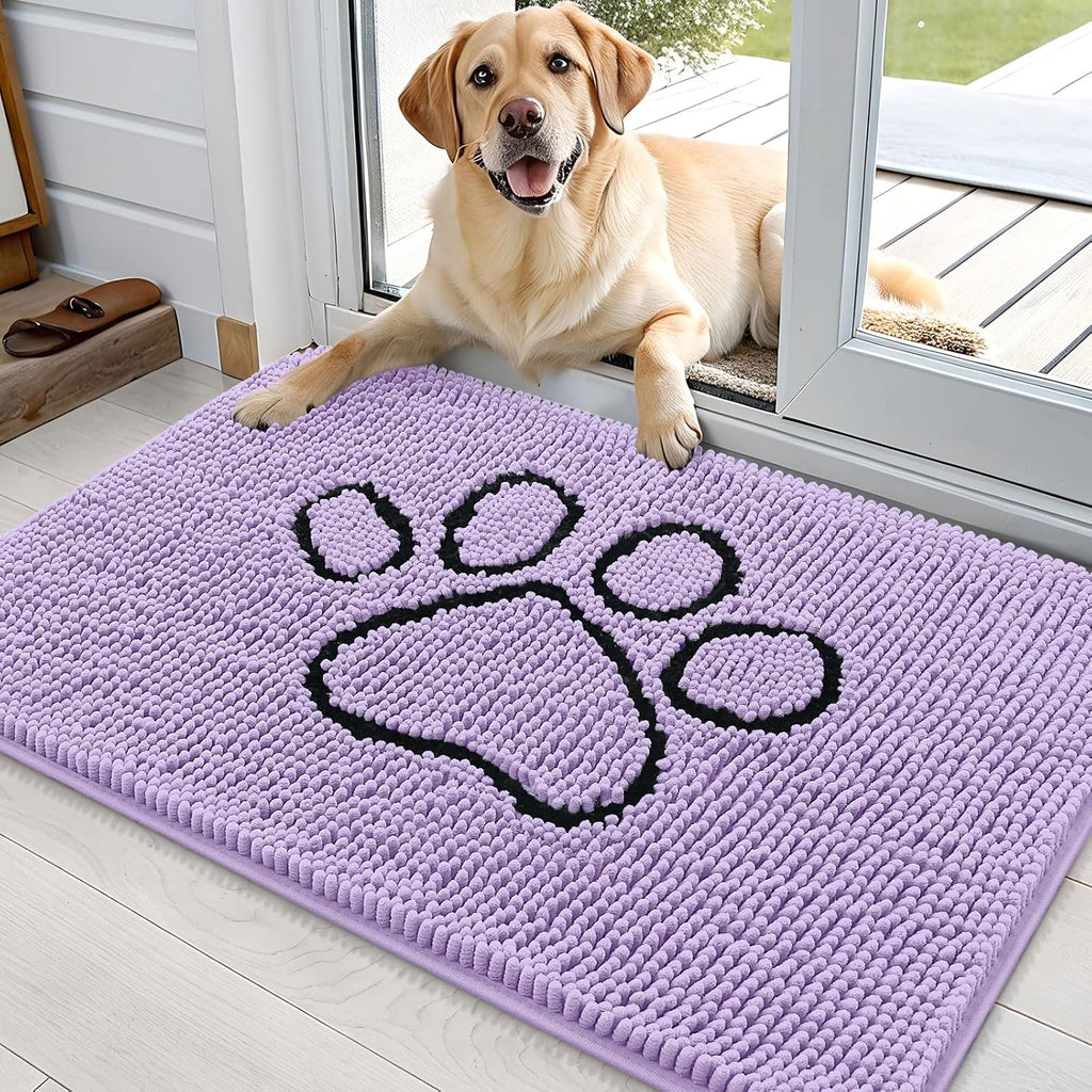 OLANLY Dog Door Mat - Absorbent Non-Slip Mud Mat for Paws | 36x24 Lavender Chenille Design