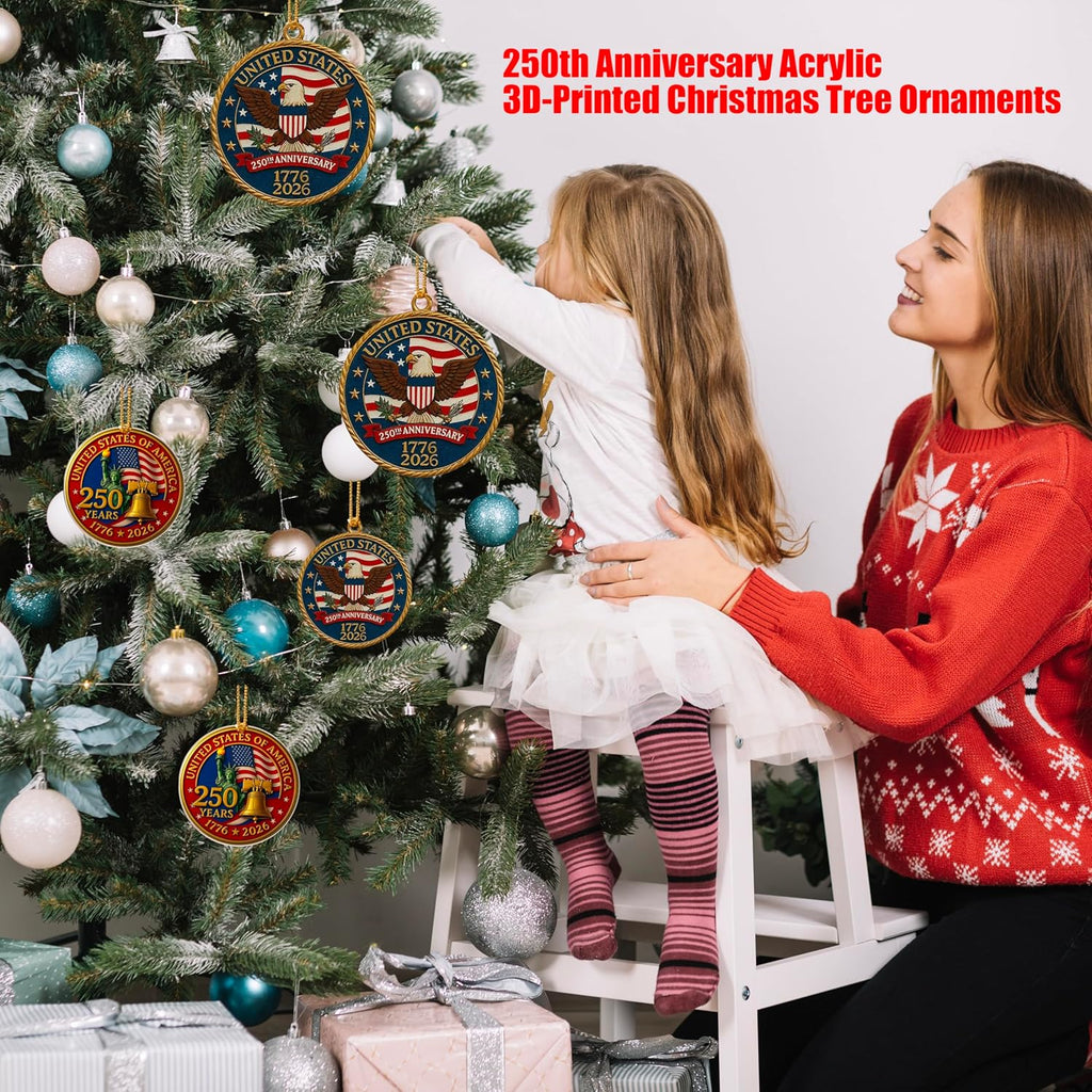 USA 250th Anniversary Ornament Set - 2D Acrylic Patriotic Decor | Perfect 4th of July Gift