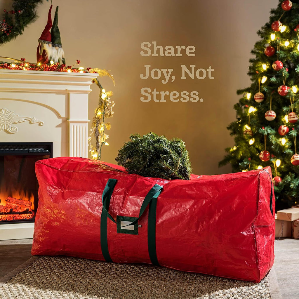 Zober Christmas Tree Storage Bag - Waterproof Protection for 7.5 Ft Artificial Trees - Durable Red Design with Strong Handles & Label Slot
