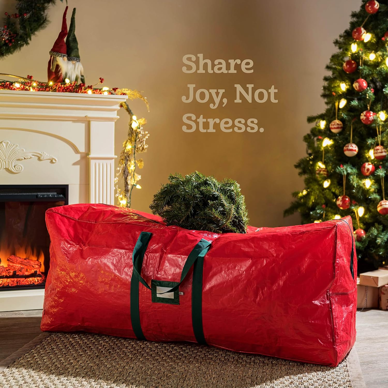 Zober Christmas Tree Storage Bag - Waterproof Protection for 7.5 Ft Artificial Trees - Durable Red Design with Strong Handles & Label Slot