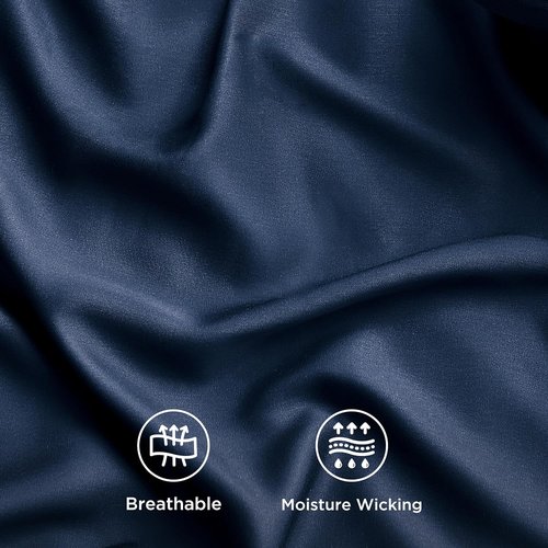 Bedsure Cooling California King Sheet Set - Breathable Rayon from Bamboo, Soft & Silky, Deep Pocket Navy