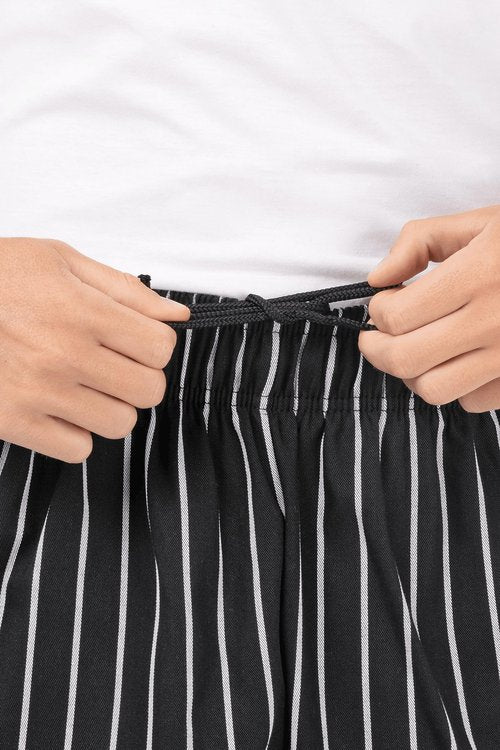 Chef Works Men's Designer Baggy Chef Pants, Black W/ Chalk Stripe, X-Large