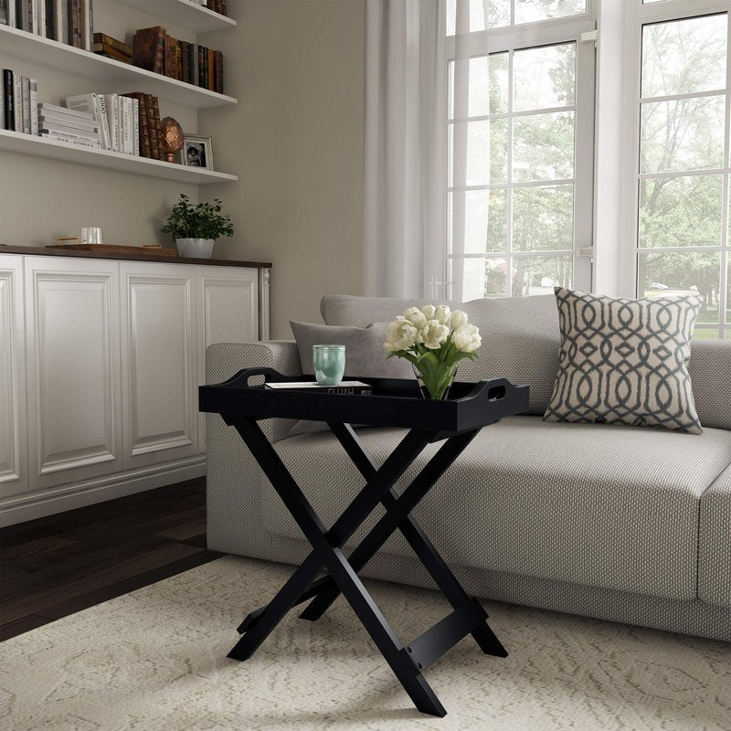 Lavish Home Folding TV Tray Table - Contemporary Side Table with Removable Tray Top for Food Serving, Meals, or Decor in Living Room, Bedroom, or Home Office (Single, Black)