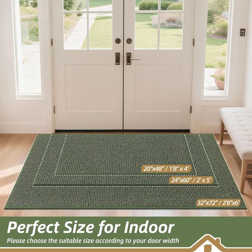 BEQHAUSE Dirt Trapper Door Mat - Non-Slip, Washable Entrance Mat | 24" x 60", Green, Dirt Resistant & Absorbent