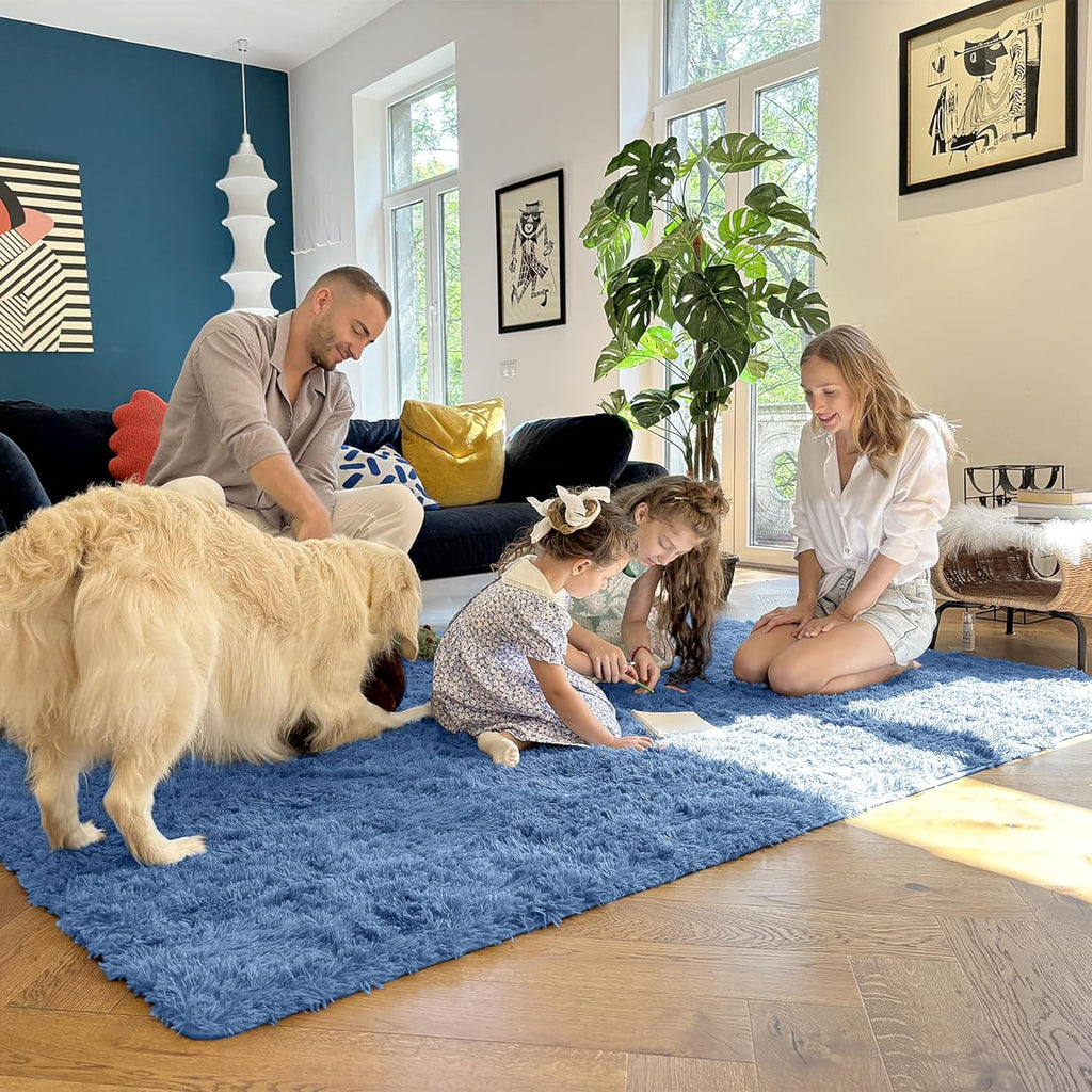 OLANLY 3x5 Soft Fluffy Shaggy Bedside Rug - Machine Washable Indoor Carpet for Kids & Nursery | Blue