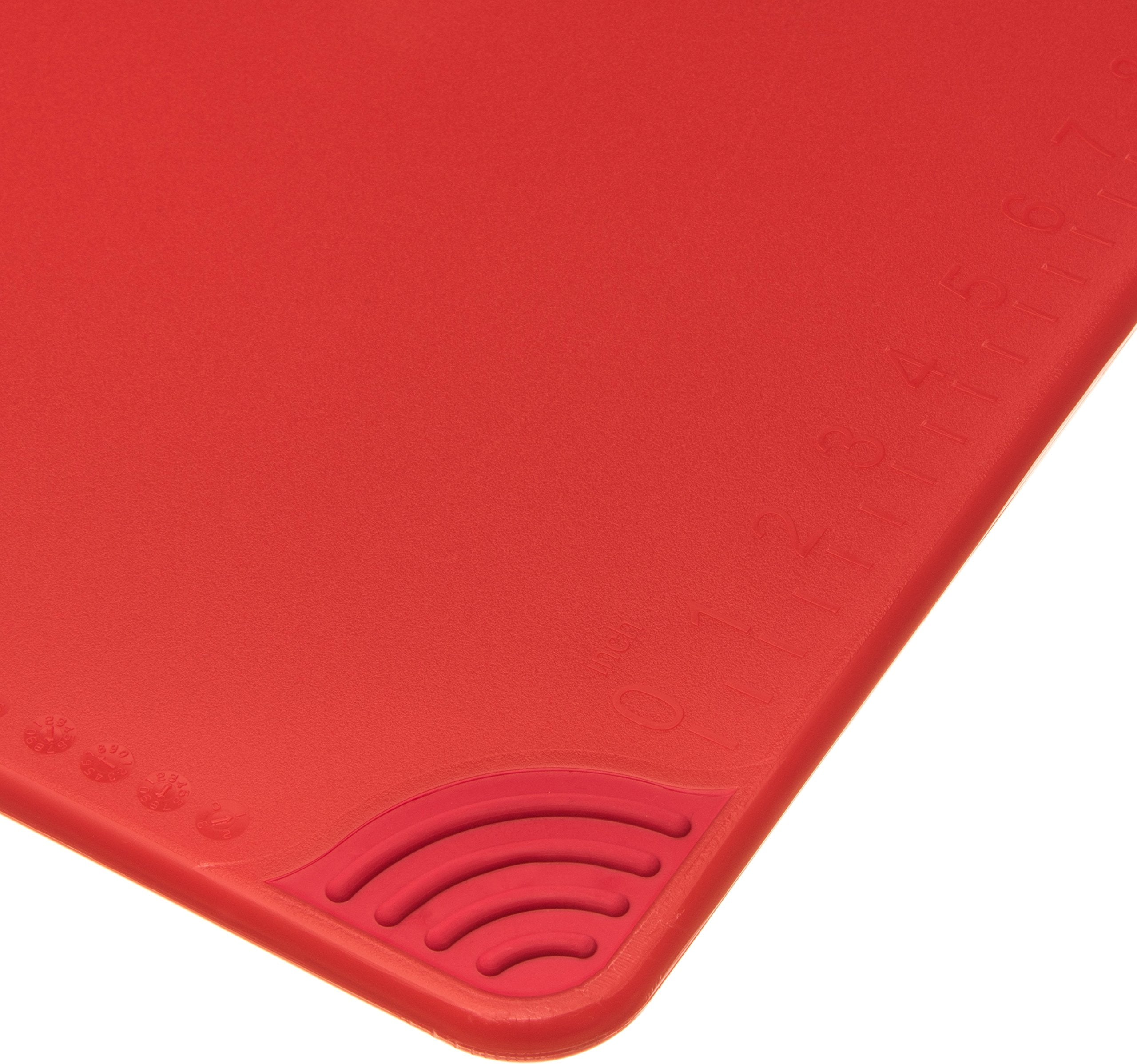 San Jamar Saf-T-Grip Plastic Cutting Board with Safety Hook, 18" x 24" x 0.5", Red