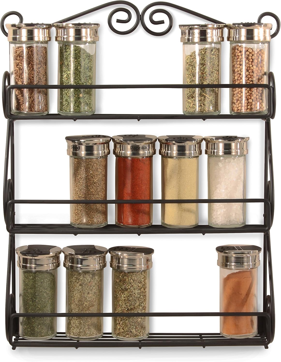 Spectrum Diversified Scroll Wall-Mounted Spice Rack Organizer - 3-Tier Design for Kitchen & Cabinet Storage