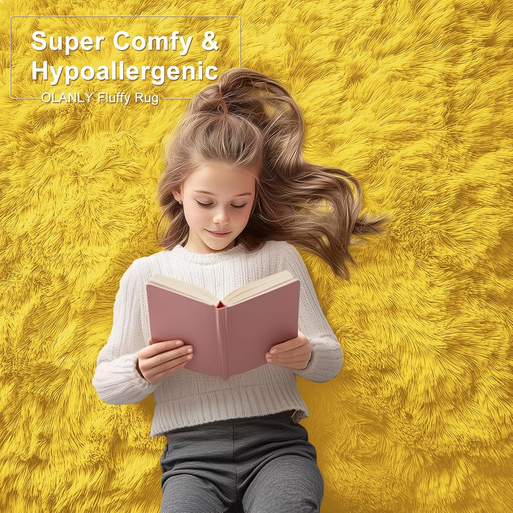 OLANLY Runner Rugs - Soft, Machine Washable 2x8 Shaggy Carpet for Hallway & Bedroom | Yellow Decor