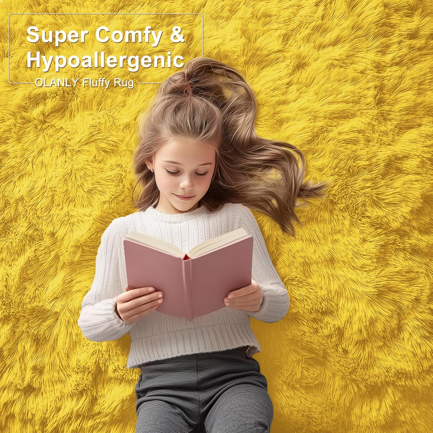 OLANLY Runner Rugs - Soft, Machine Washable 2x8 Shaggy Carpet for Hallway & Bedroom | Yellow Decor