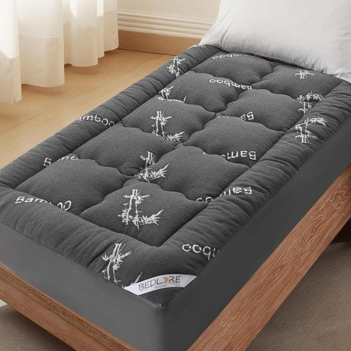 BEDLORE Twin XL Mattress Topper - Thick Bamboo Viscose Pillow Top for Deep Pocket Comfort | Dark Gray