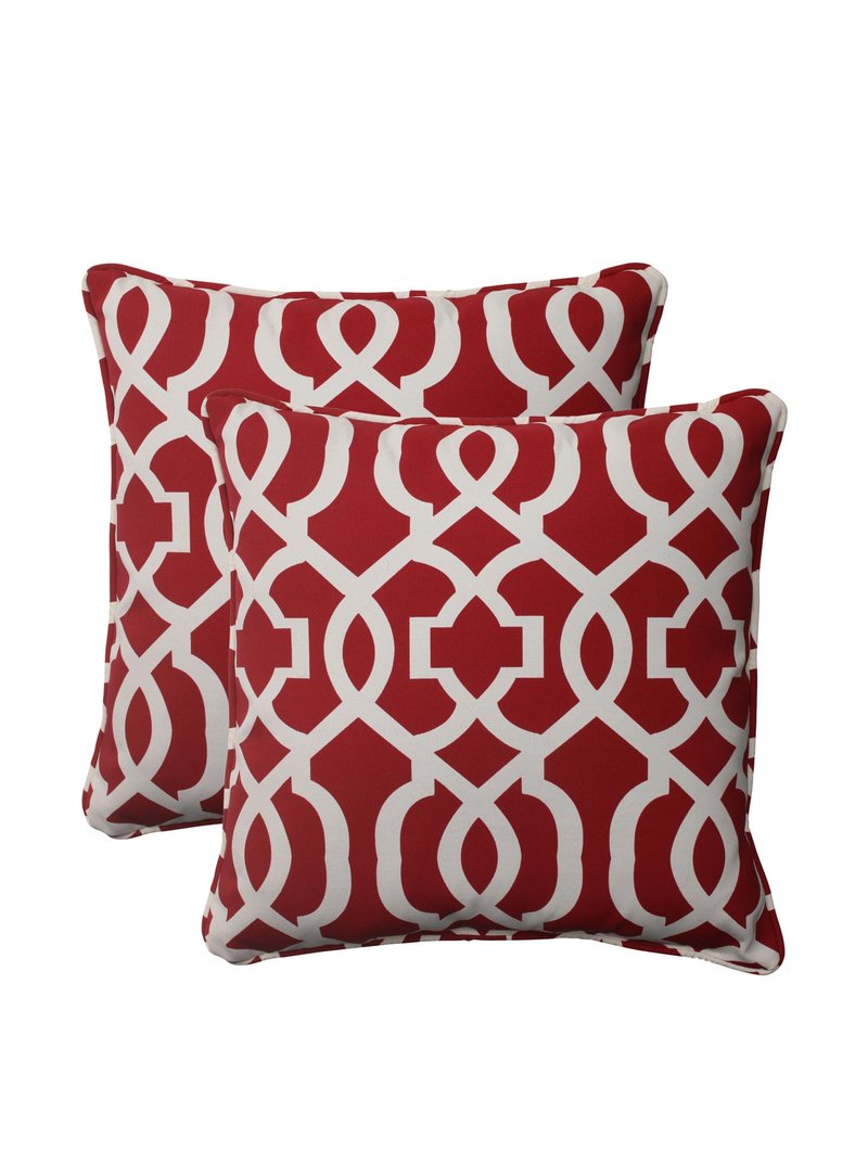 Pillow Perfect Trellis Indoor/Outdoor Throw Pillows, 2 Count, Large - 18.5 x 18.5, Red New Geo