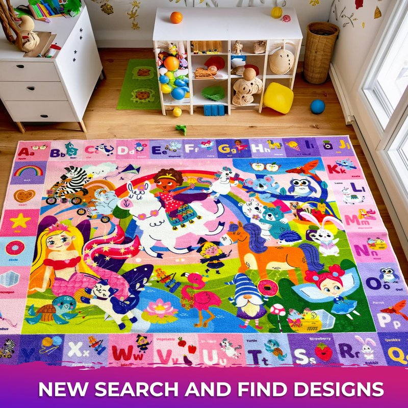 QUOKKA Small Classroom Girl Rug for Kids - 60x41 ABC Rugs for Playroom - Bedroom Alphabet Learning Area Rug - Girls Toddler Rugs Boys and Girls - Kids Room Carpet