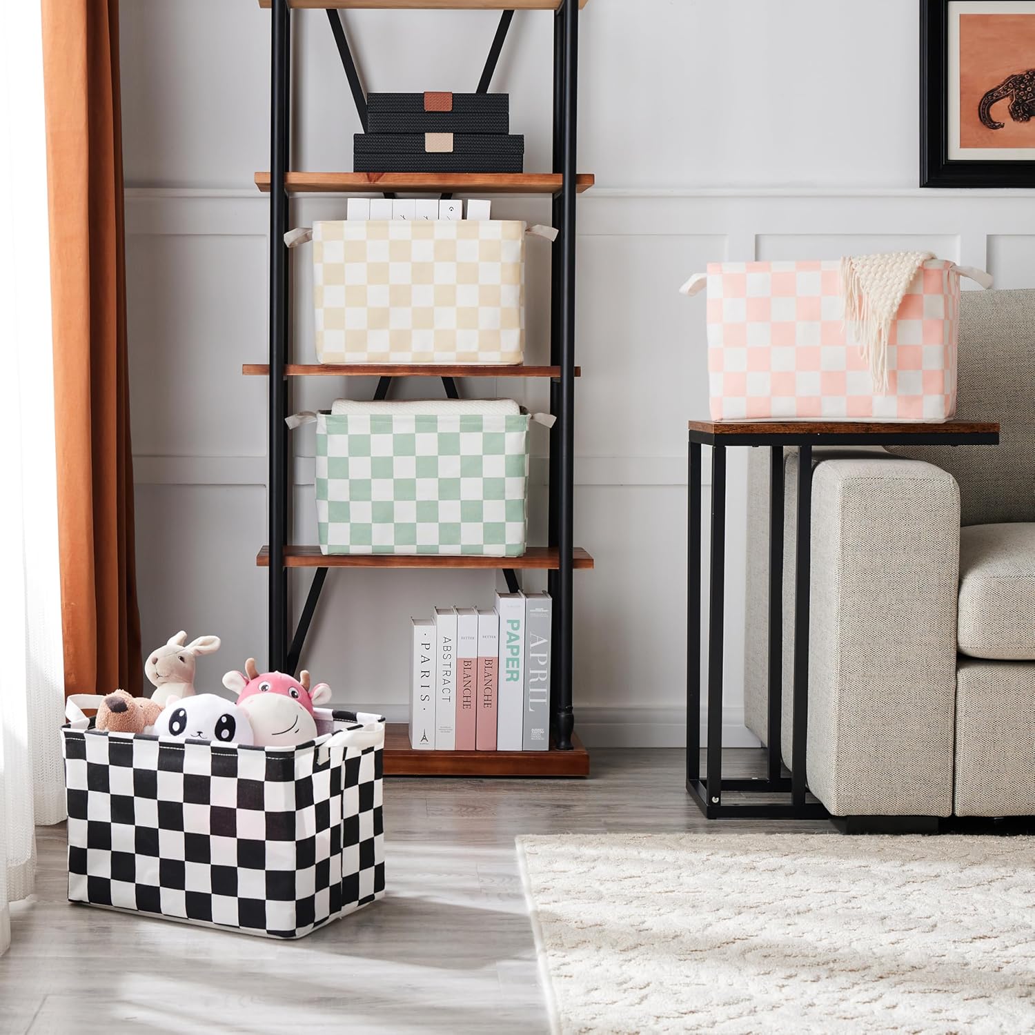 Ohocut Canvas Storage Basket - Sage Green Checkered Design for Kids & Dog Toys | Decorative Organizing Solution