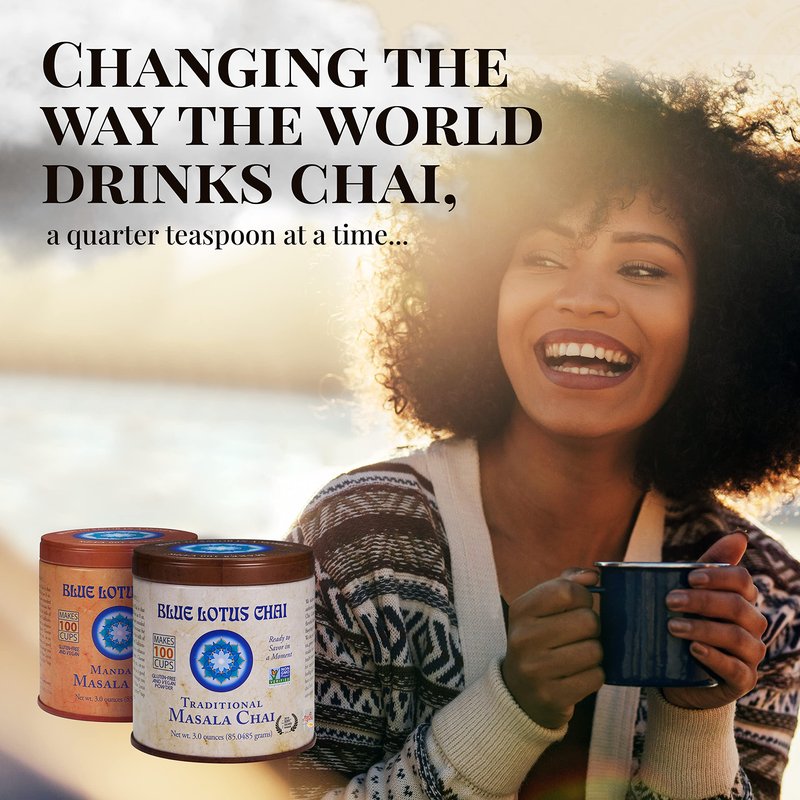 Blue Lotus Chai - Star Anise Masala Chai - Makes 100 Cups - 3 Ounce Masala Spiced Chai Powder with Organic Spices - Instant Indian Tea No Steeping - No Gluten