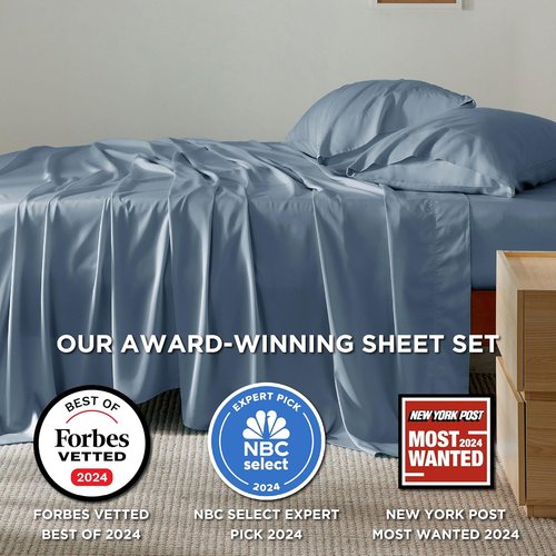 Bedsure Cooling Bed Sheets - Rayon from Bamboo, Breathable & Soft | Full Size, Deep Pocket, Dusty Blue