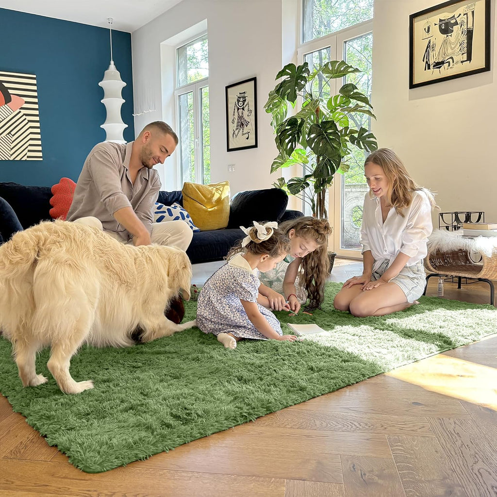 OLANLY 2x6 Machine Washable Runner Rug - Soft Fluffy Shaggy Carpet for Bedroom & Hallway | Green Home Decor