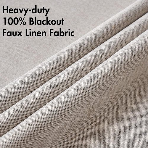 MIULEE 100% Blackout Linen Textured Curtains - Thermal Insulated Ivory Drapes | 52 x 102 Inch (2 Panels)
