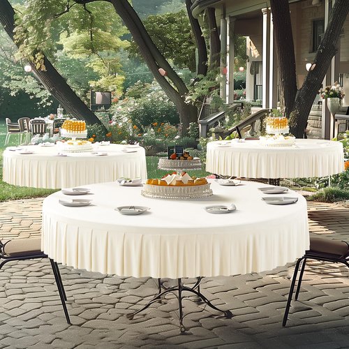 6 Pack Ivory Spandex Round Tablecloths 72 inch, Stretchy Fitted 6FT Table Cloths Wrinkle Free Round Table Covers with Skirt for Wedding Banquet Birthday Party Buffet Restaurant