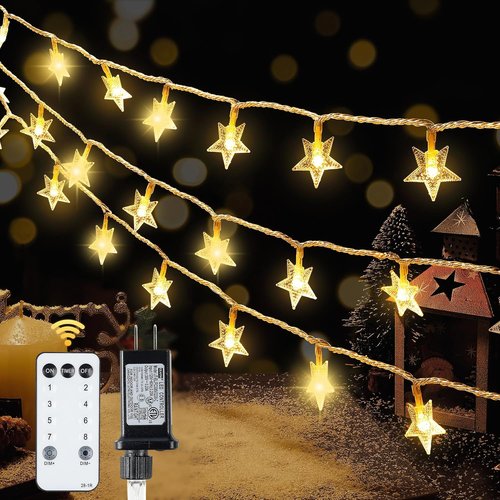 HEYFUNi 39FT Warm White Star String Lights - 100 LED Waterproof Fairy Twinkle Lights for Indoor & Outdoor Decor