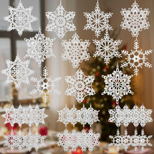 Buryeah Winter Snowflake Ornaments - 36 Pcs Crochet Decorations for Christmas Tree | 6 Styles in White