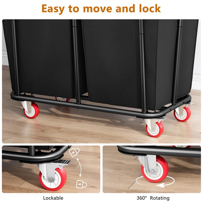 Gewudraw Large Laundry Hamper with Wheels, 2 Bag 360L Big Rolling Laundry Basket Sorter Cart, Extra Large Clothes Hamper, Heavy Duty Laundry Basket Organizer for Laundry Room, Bathroom