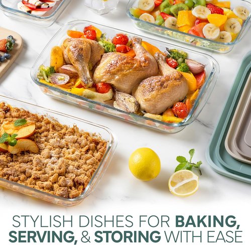 Cook With Color 8-Piece Deep Glass Baking Dish Set - Versatile Casserole & Food Storage Containers | Freezer-to-Oven, Microwave & Dishwasher Safe, Mint