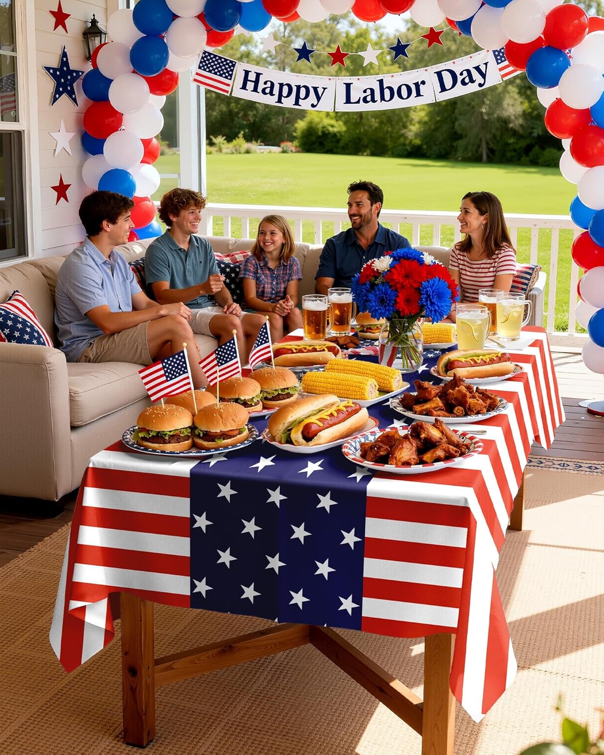 Pureegg 4th of July Tablecloth - Disposable American Flag Design | 54 x 108 Inch, 10 Pack for BBQs & Parties