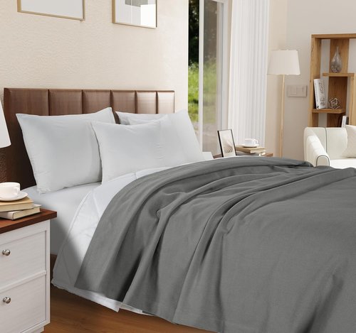 LANE LINEN Queen Size Blanket - 100% Cotton Herringbone Weave for All Seasons | Oeko-TEX Certified - Grey (90"x90")