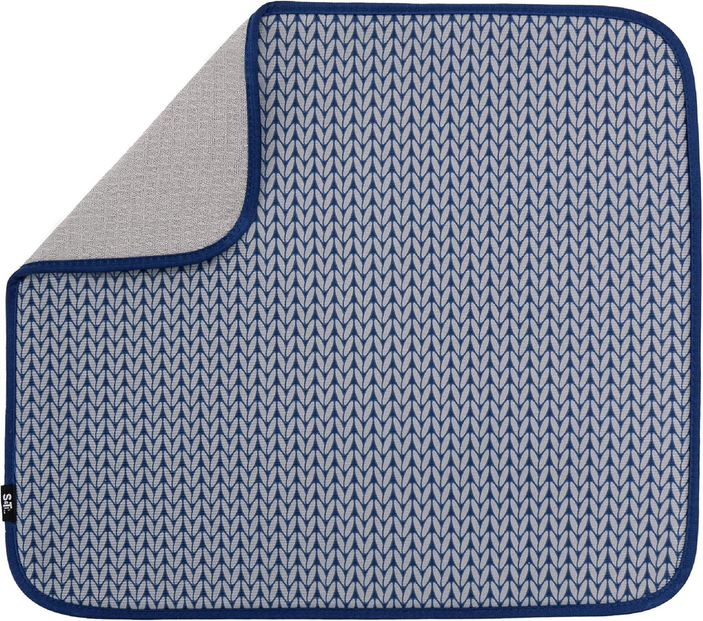 S&T INC. Dish Drying Mat - Absorbent Microfiber Kitchen Counter Pad, 16” x 18”, Large Blue