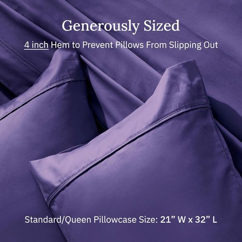 California Design Den Pillowcase Set | Standard Queen Size, 400 Thread Count, 100% Cotton Sateen, Dark Purple - Soft & Breathable
