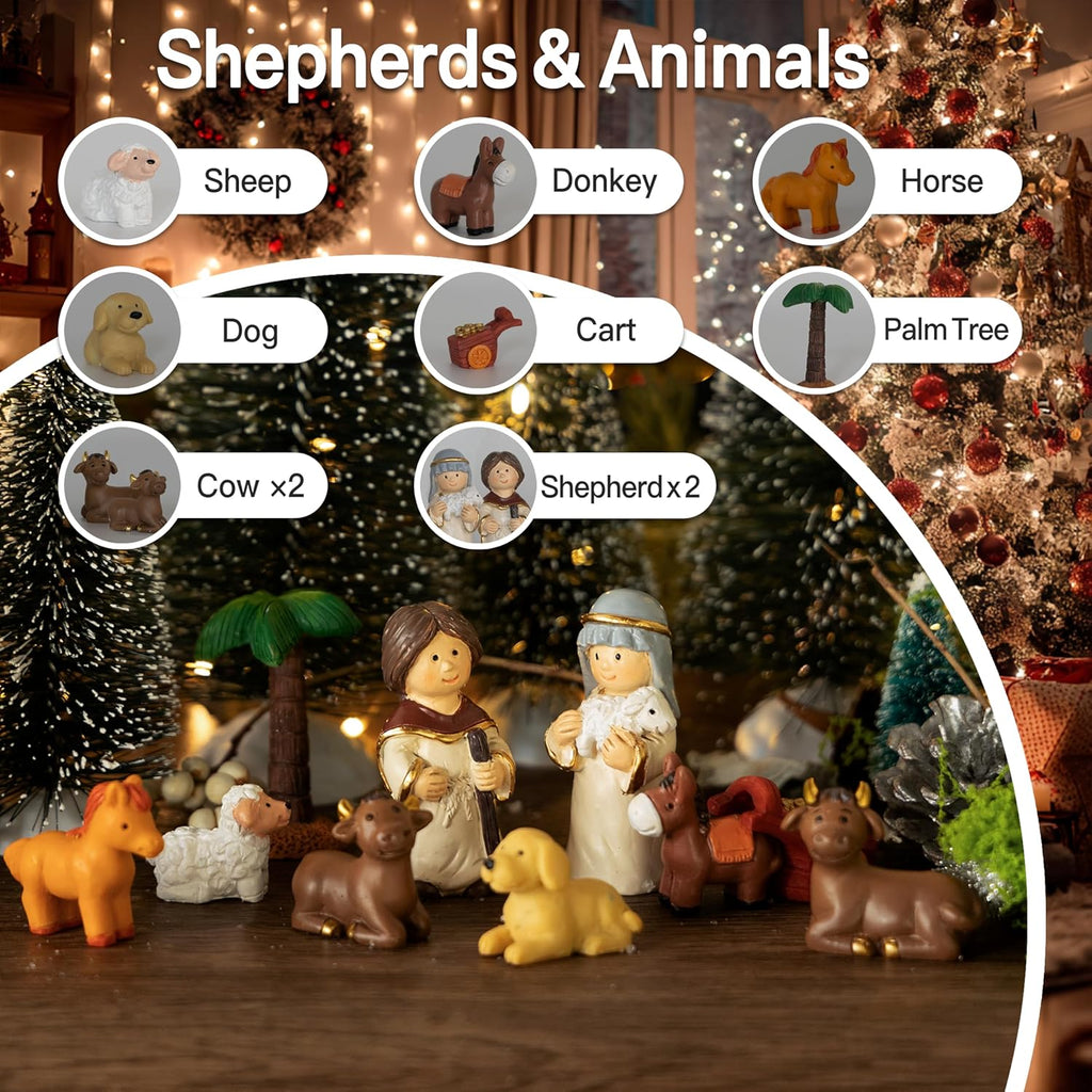 Nativity Advent Calendar 2025 - Light-Up Nativity Scene Set with Resin Figures for Kids
