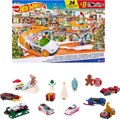 Hot Wheels | 2023 Advent Calendar Toy Car Set - 8 1:64 Scale Vehicles & Accessories for Kids