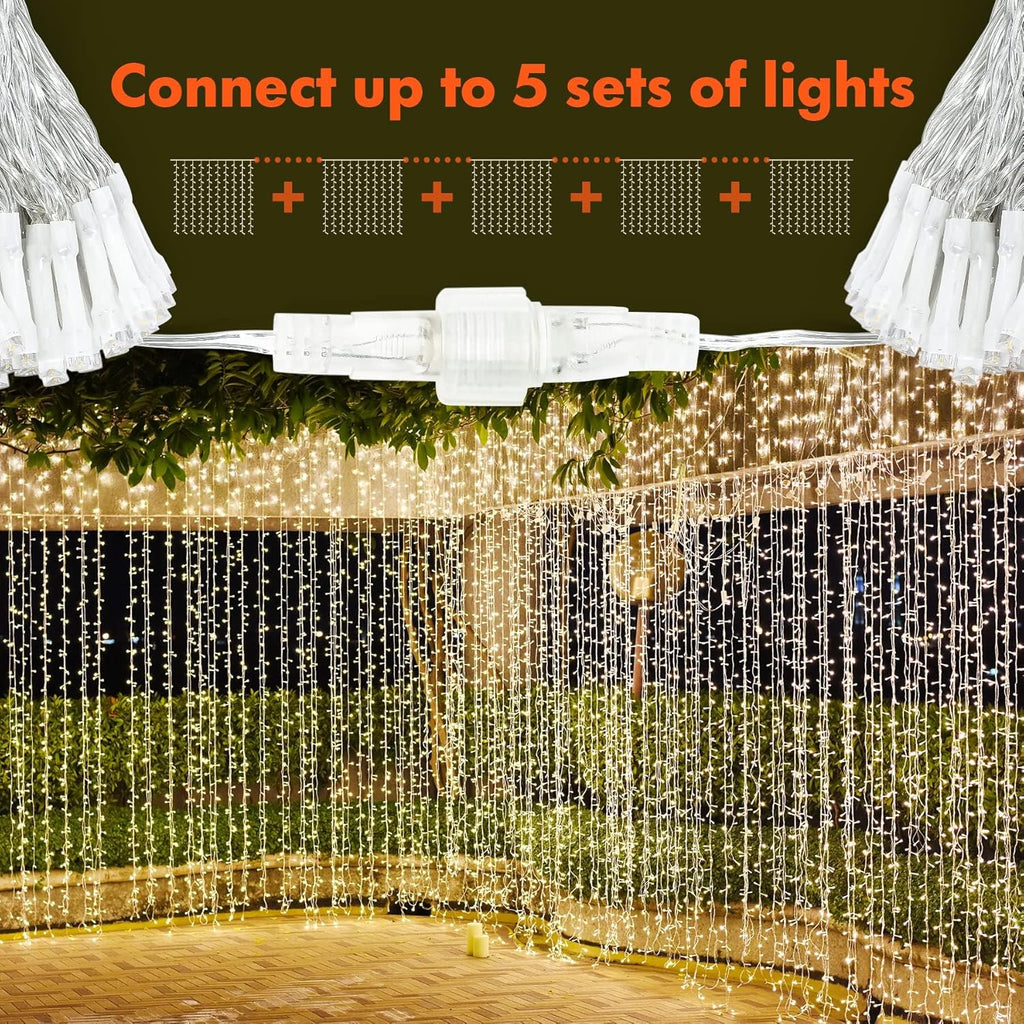 Twinkle Star 300 LED Fairy Curtain String Lights - 8 Modes for Bedroom & Wedding Decor | Warm White, 2 Pack