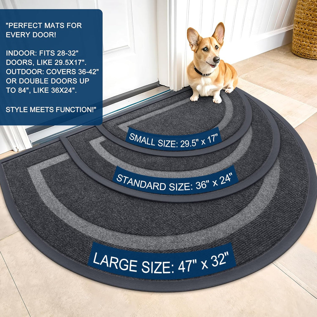 OLANLY Half Circle Door Mat - Waterproof All-Season Indoor/Outdoor Welcome Mat, 29.5x17, Grey