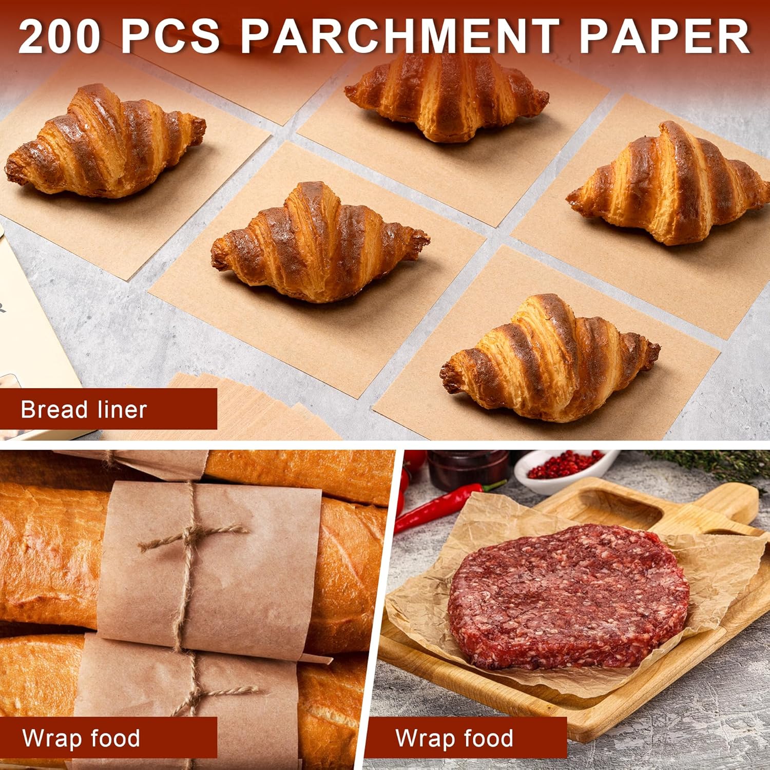 Skiennix Parchment Paper Sheets - 200 Pcs Non-Stick Precut Baking Paper | 6 x 6 Inches, Unbleached