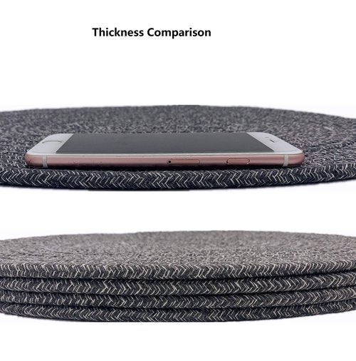 4 Sets of 15 Inches Oval Woven Cotton Placemats, Thick Heat Insulation Mats, Household Table Mats, Coasters, Bowl Mats, Placemats. (15 inches, 4 Sets, Dark Gray Flower)