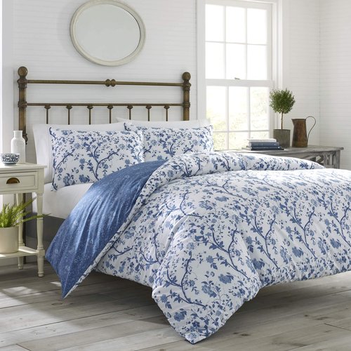 Laura Ashley Home - King Duvet Cover Set, Reversible Cotton Bedding with Matching Shams, Stylish Home Decor for All Seasons (Elise Medium Blue, King)