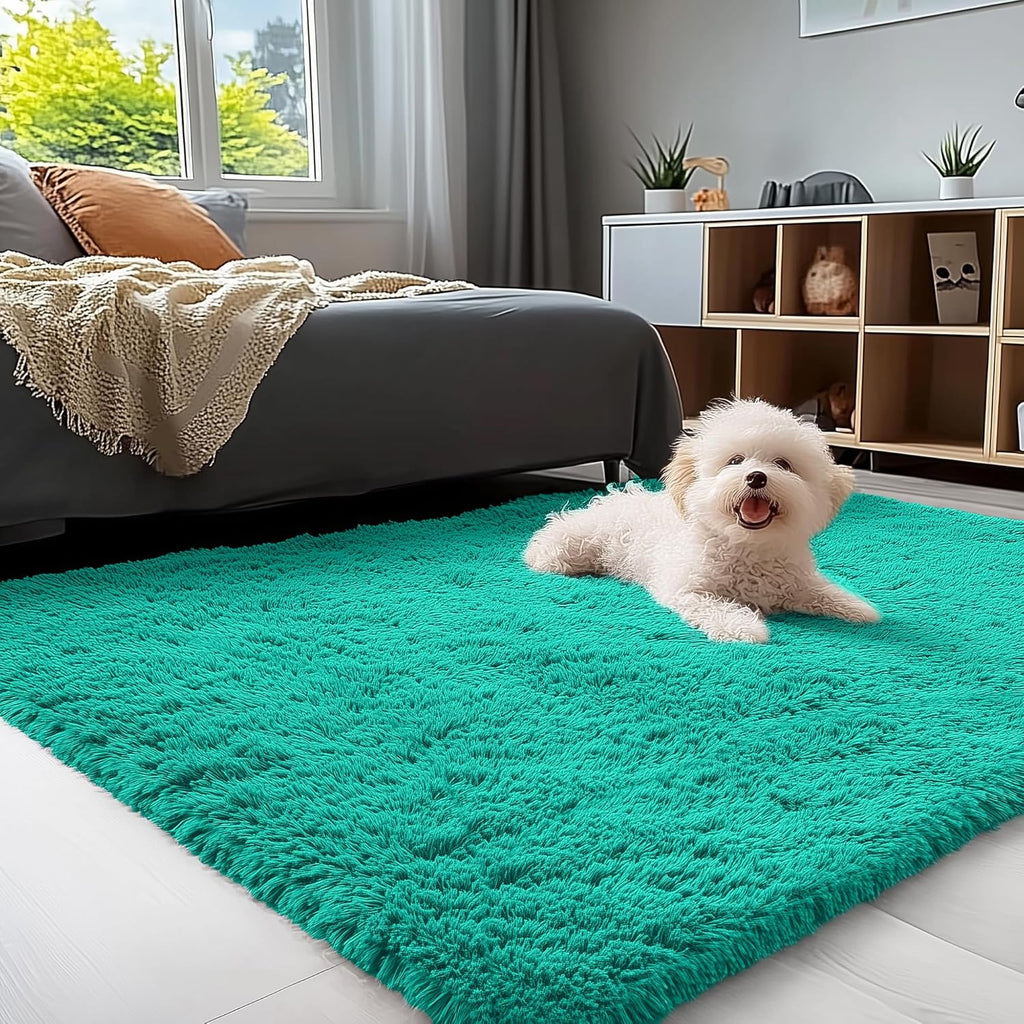 OLANLY 3x5 Soft Fluffy Shaggy Bedside Rug - Machine Washable Indoor Carpet for Kids & Nursery | Teal Green