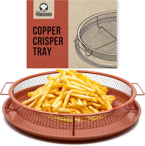 Chef Pomodoro Crisper Basket & Tray Set | Large 12.2" Oven & Air Fryer Cookware - Oil-Free Cooking