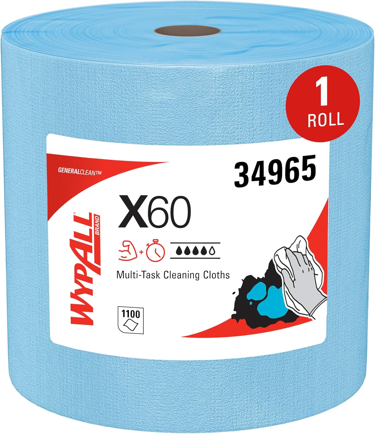 WypAll GeneralClean X60 Cleaning Wipes - Strong & Absorbent Multi-Task Towels, Jumbo Blue Roll (1,100 Sheets)
