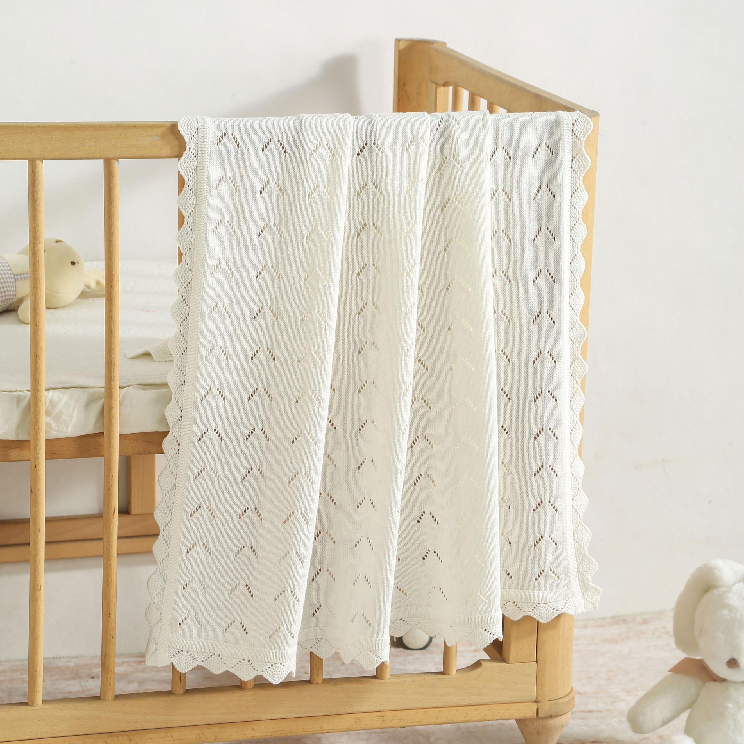 Loyfoky Baby Blanket 100% Cotton Knit Swaddle Soft Newborn Receiving Blanket Cozy for Boy/Girl Crib,Stroller White 40x30in