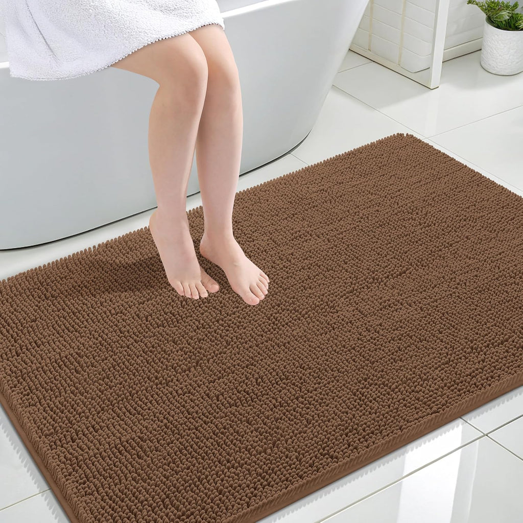 OLANLY Large Bathroom Rugs - Extra Soft Absorbent Chenille Bath Mats | Quick Dry, Machine Washable, Mocha 44x32