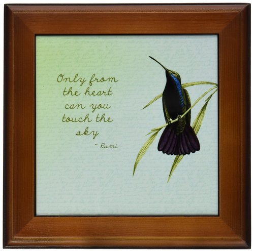 3dRose ft_130624_1 Hummingbird Vintage with Rumi Quote Inspirational Art Framed Tile, 8 by 8-Inch