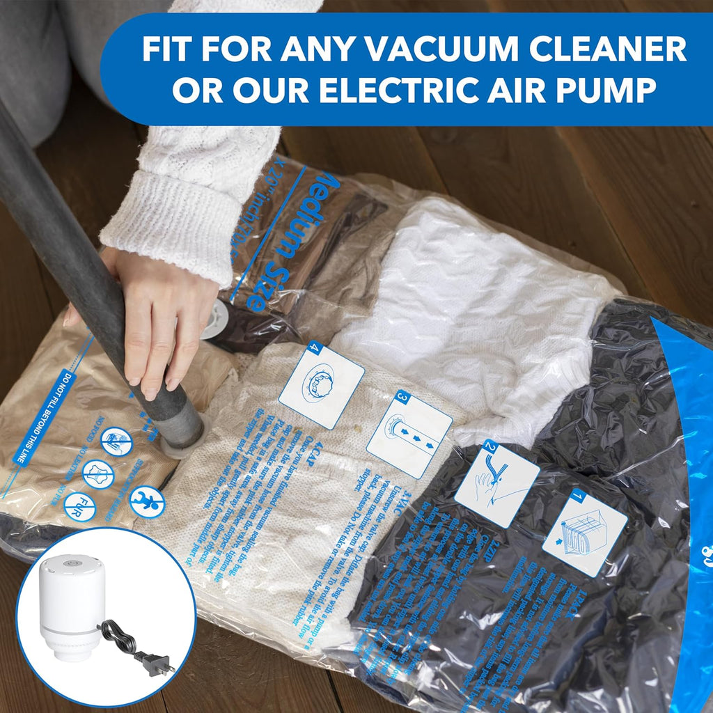 Skiennix Vacuum Seal Bags - Space-Saving Storage for Clothes, Blankets & Pillows | 24-Pack with Electric Pump