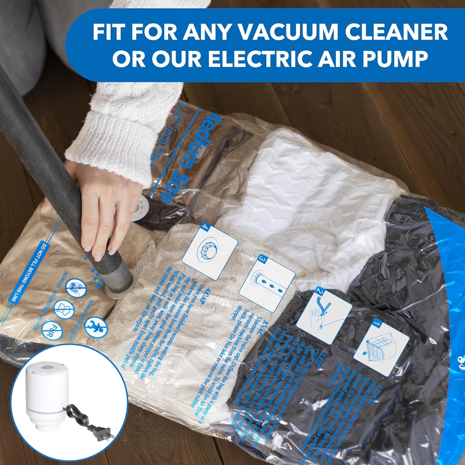 Skiennix Vacuum Seal Bags - Space-Saving Storage for Clothes, Blankets & Pillows | 24-Pack with Electric Pump