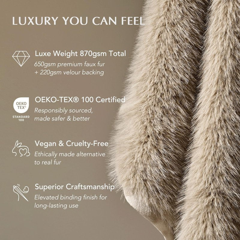 EVERGRACEHOME Luxury Faux Fur Throw Blanket, Soft Fluffy Faux Mink Blankets for Bed, Couch, Sofa, Thick Cozy Plush Warm Fur Throws with Reversible Velvet, Natural Mink, 60"x80"